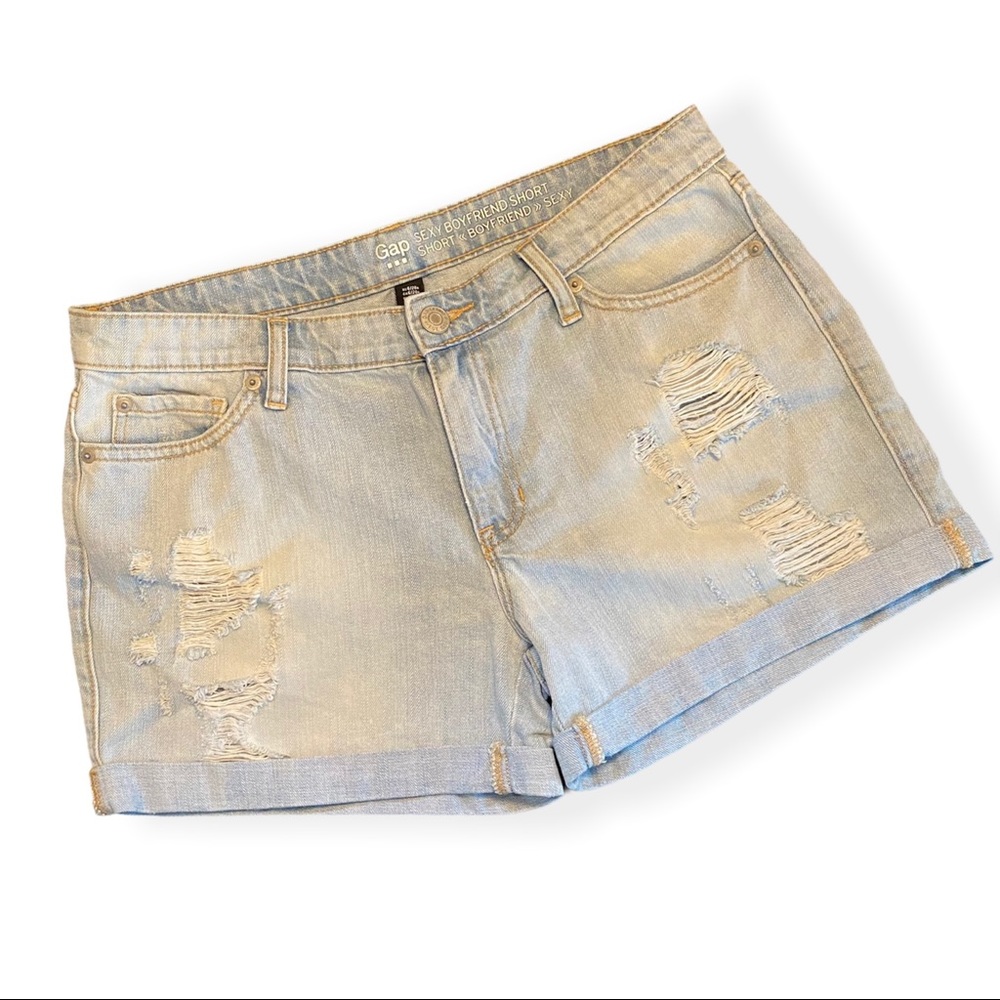 GAP Sexy Boyfriend Shorts | Light Distress Denim